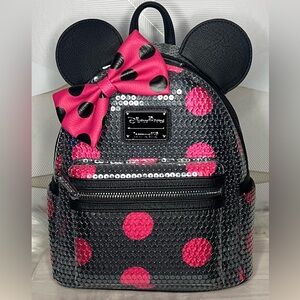 Disney Parks Loungefly Sequined Pink Polka Dot Mini Backpack NWT
